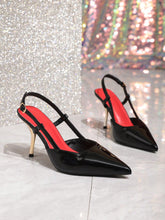 Women's Elegant Peep Toe High Heel Shoes, Burgundy Patent Leather Pointed Toe With Metallic Buckle Ankle